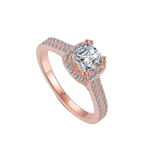 Charming Romantic Square White Zircon Women Wedding Ring Princess Cut Rose Gold Plated Silver 925 Rings Manufacturer