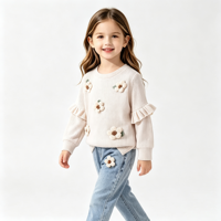 Groothandel Peutermeisjes 3D Bloemmotief 2-delig Set Lange Mouwen Zachte Gebreide Top & Denim Jeans Wasbaar Lente Casual Kleding