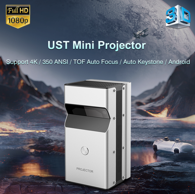 Touyinger UST01 Smart Android WiFi Projector Portable UST DLP FHD 1080P 4K Video Mini Focus Beam Built-in Laser for Outdoor