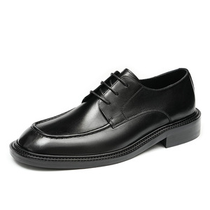 Chaussures Richelieu noires en cuir véritable à bout carré, à lacets, pour le travail et toutes les saisons, vente en gros, chaussures de mariage - Product Image 1