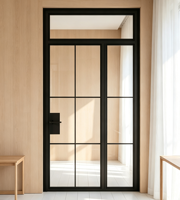 Porte intérieure moderne en verre et fer noir sur mesure de haute qualité pour maisons