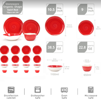 Service de table en grès émaillé rouge 16 pièces - Design classique, compatible lave-vaisselle et micro-ondes, réutilisable pour la restauration et les cadeaux d'affaires