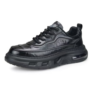 Zapatillas Deportivas de Piel Auténtica Negra con Punta Redonda y Cordones, Amortiguación de Aire, Entresuela de EVA, Suela de Goma, Estilo Baloncesto para Toda Temporada - Product Image 1