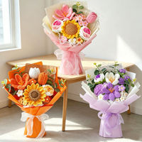 Künstliche Blumen Geschenk Orange Große Größe Handgemachter Gestrickter Lilien-Tulpen-Rosen-Sonnenblumen-Strauß Gehäkelter Blumenstrauß