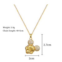 Collier en acier inoxydable avec pendentif Mickey Mouse en zircon plaqué or pour femmes