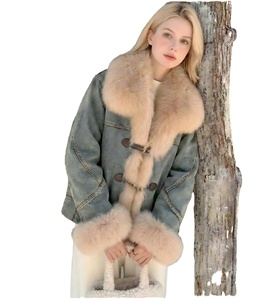 Cappotto in Denim Vintage da Donna, Lungo in Cotone, Inverno 2025, Nuovo, Caldo, Traspirante, Impermeabile, con Fodera in <span class=keywords><strong>Pelliccia</strong></span>, per Ufficio e Casual - Product Image 1
