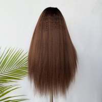 Perruque Lace Frontale Kinky Straight Marron Chocolat Sans Colle, Raie Libre, Couleur Naturelle, 100% Cheveux Humains Véritables