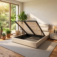 Cadre de lit réglable minimaliste Japandi en rotin, taille Queen/King, pour petit espace, appartement, chambre à coucher