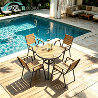 Ensemble de meubles de jardin d'extérieur de luxe moderne, table en aluminium, bois plastique, imperméable, écologique, durable, 4 places, hôtel