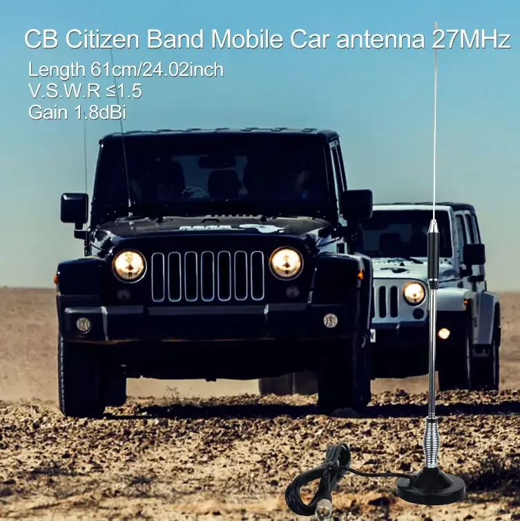 CB Walkie Talkie Antenna auto Mobile 61cm/60cm lunghezza 1.8dB 27MHz con attacco magnetico e cavo coassiale 5 metri 2782/2732