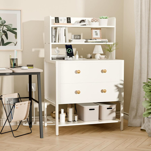 Mesita <span class=keywords><strong>de</strong></span> <span class=keywords><strong>Noche</strong></span> Blanca <span class=keywords><strong>de</strong></span> 24 Pulgadas <span class=keywords><strong>de</strong></span> Ancho con Estación <span class=keywords><strong>de</strong></span> Carga, Mesa Auxiliar <span class=keywords><strong>de</strong></span> 2 Cajones con Estantes Abiertos <span class=keywords><strong>de</strong></span> 4 Niveles para Dormitorio - Product Image 4