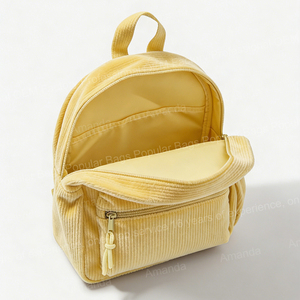 Sac à dos scolaire en velours côtelé pour garçons et filles, mignon, avec fermeture éclair, design rayé simple, pour collège, adolescents et enfants - Product Image 4