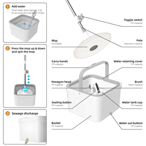 Mopa Innowell para Separación <span class=keywords><strong>de</strong></span> Agua Limpia y Aguas Residuales, Mopa <span class=keywords><strong>de</strong></span> Microfibra Autolimpiante con Cubeta Individual 360 °   Mopa Giratoria para Pisos <span class=keywords><strong>de</strong></span> Madera - Product Image 4