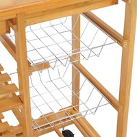 Carrito de Cocina Convertible y Resistente de Bambú Natural de Tres Niveles con Ruedas, Carrito de Almacenamiento para Comedor con Cajones