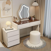 Meuble de toilette moderne et minimaliste pour chambre à coucher, armoire de rangement multifonctionnelle, miroir éclairé, tout-en-un, couleur crème, bois durable, maquillage
