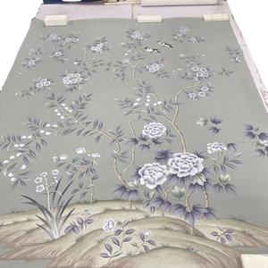 Lusso vera seta cineserie <span class=keywords><strong>uccelli</strong></span> ricamo parziale carte <span class=keywords><strong>da</strong></span> <span class=keywords><strong>parati</strong></span> dipinte a mano per la decorazione domestica - Product Image 1