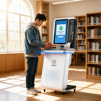 Kioscos de Autopago para Bibliotecas HAUMR, Terminal Multiauthenticación Táctil RFID de 21.5 Pulgadas con Inicio de Sesión por Rostro, Código QR y Tarjeta para Préstamo Inteligente de Libros