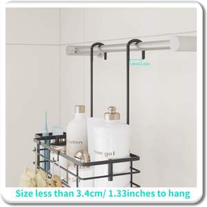 Organisateur de douche suspendu - Étagères de douche sans perçage avec crochets et <span class=keywords><strong>porte</strong></span>-brosse à dents, organisateur de salle de bain en acier inoxydable 304 antirouille - Product Image 5