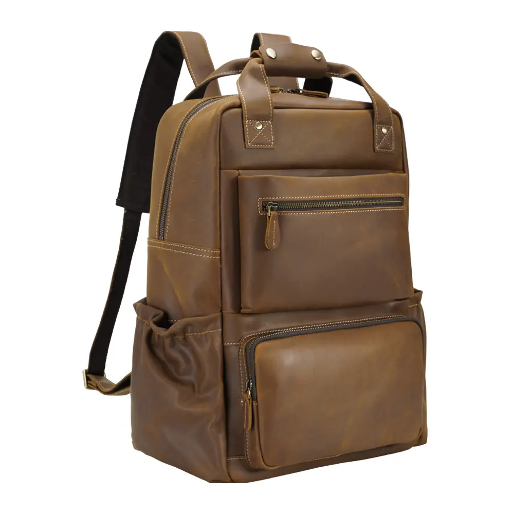 2022 Hot Sale OEM ODM Retro Custom Brown Genuine Real Crazy Horse Back Pack Design Genuine Leather Laptop Backpack For Men