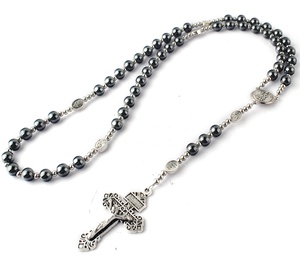<span class=keywords><strong>Rosario</strong></span> de Hematita de 8mm con Cuentas de Acero Inoxidable y Cuentas de la <span class=keywords><strong>Divina</strong></span> <span class=keywords><strong>Misericordia</strong></span>, Collar de <span class=keywords><strong>Rosario</strong></span> con Crucifijo del Perdón para Hombre - Product Image 3