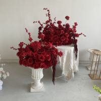 Articles de mariage : Chemin de table en fleurs artificielles roses, chemin de table doré, centre de table en roses rouges pour décoration de mariage