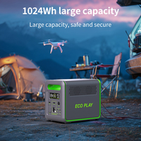Station portable EcoPlay 1200W 1024Wh Panneau solaire rechargeable USB-C PD RV Port MPPT Lampe de poche USA Plug pour camping maison voiture