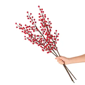 29 pulgadas nueva venta caliente decoración del banquete de boda flores artificiales Navidad baya plástico bayas rojas