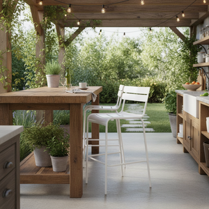 เก้าอี้บาร์และโรงแรมเก้าอี้สูงกลางแจ้งโลหะสีขาวร่วมสมัยสไตล์การออกแบบที่ทันสมัยสำหรับบ้านไร่ห้องครัวห้องรับประทานอาหารบ้านบาร์และโรงแรม - Product Image 2