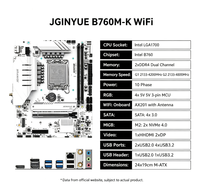 Carte mère JGINYUE B760M-K WiFi LGA1700 DDR4 4800MHz 10 Phases d'alimentation 2x M.2 NVMe 4.0 WiFi 6 AX201 intégré RGB M-ATX pour PC de bureau