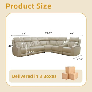 Sofá Seccional Reclinable de Cuero con Movimiento Eléctrico, Asientos para Cine en Casa, Consola de Alimentación Inalámbrica USB para el Hogar - Product Image 2
