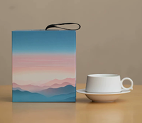 Ensemble tasse à café et soucoupe en céramique blanche faite à la main, design vintage de luxe léger, style américain rétro, finition dégradée, emballage cadeau pour
