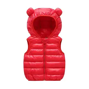 Del bambino Delle Ragazze Dei Ragazzi Con Cappuccio Puffer Vest Inverno Leggero Senza Maniche Orso orecchie Cerniera Fino Giacca