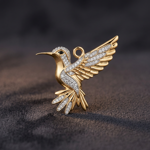 Hummingbird Pendant <b>Necklace</b> 18K <b>Solid</b> Gold Diamond Animal Shape Luxury Unisex Everyday Wear Channel Setting Round Brilliant Cut - Product Image 3