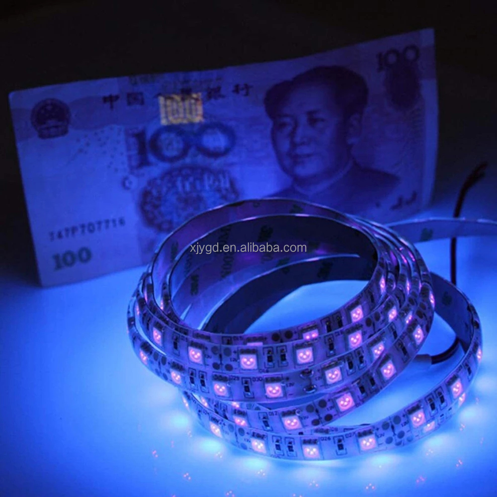 UV Led Strip Light 5050 SMD 60LEDs/m Copper IP66 12V UVA 395-405nm UVB 365-370nm Flexible Tape Lamp for Warehouse Use