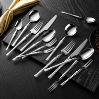 Ensemble de couverts en acier inoxydable 304, écologique, à manche plat, taille compacte, finition miroir, luxe léger, design créatif motif grain de bois pour
