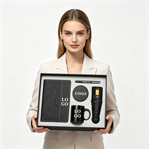 Coffret Cadeau Luxe 5-en-1 Personnalisable avec Logo : Carnet en Cuir A5, Stylo, Tasse, Sous-Verre et Parapluie – Marquage Personnalisé pour Employés - Product Image 1