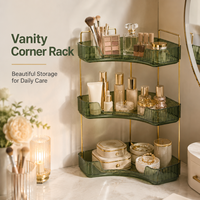 Étagère d'angle à trois niveaux en plastique transparent pour rangement, idéale pour salle de bain, cuisine, comptoir, chambre et usage domestique quotidien