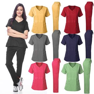 Women's Scrub Set Moisture Wicking V-Neck Top And Pants Hospital Uniforms For Nursing Dental Clinic Slim Fit Light Green - Product Image 1