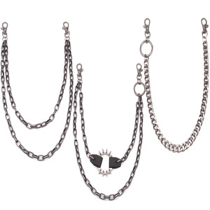 Cadena de cintura Yueli de aleación de zinc con eslabones tipo caja y púas color bronce, doble anillo, para uso diario, estilo hip hop - Product Image 1