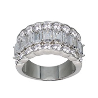 Anillo de Boda para Mujer al por Mayor, de Tres Hileras, con Eslabones Cubanos y Pavé de Circonitas, Chapado en Rodio, Plata de Ley S925, Joyería de Moda