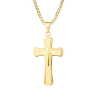 Collier pendentif croix 3D tridimensionnel en acier inoxydable, étanche, inaltérable, bijou religieux pour homme, cadeau pour lui