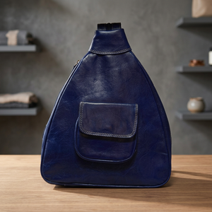 Mochila unisex de piel de becerro Premium de BiyaDNA Store, elegante diseño azul Vintage, ligero, de viaje, con múltiples compartimentos - Product Image 3