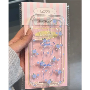 Custodia per telefono con fiore fiocco blu per <span class=keywords><strong>iPhone</strong></span> <span class=keywords><strong>11</strong></span> custodia <span class=keywords><strong>iPhone</strong></span> 13 12 14 15 Pro Max XR XS X 7 8 Plus <span class=keywords><strong>Cover</strong></span> morbida antiurto trasparente per ragazza - Product Image 4