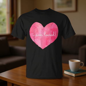 Camiseta con diseño de corazón I Am Loved, color negro, unisex, talla para adultos - Product Image 3