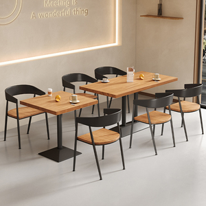 Table à manger moderne en bois massif avec cadre en fer pour restaurant commercial 2 places pour snack, nouilles, fast food et magasins Malatang - Product Image 5