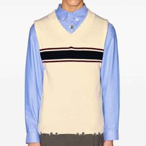 Gros de haute qualité hommes col en V grand rayé tricoté gilet pull sans manches pull logo personnalisé et couleur - Product Image 1