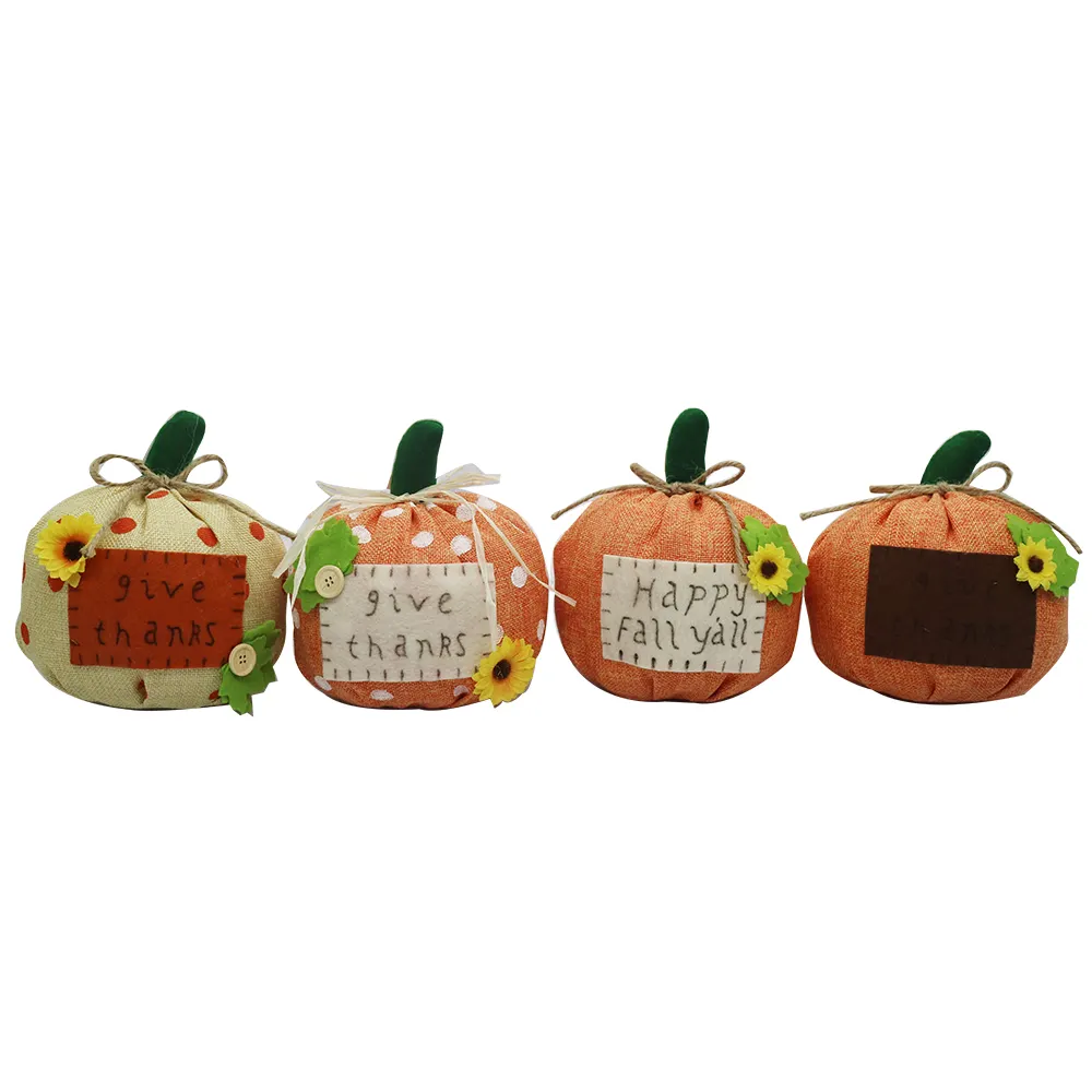 Decoración para otoño de yute, calabaza naranja con hojas de fieltro verde, tallos marrones, decoración de calabaza