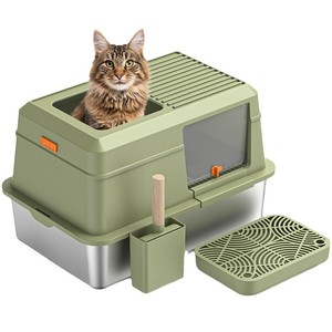 Caja de arena cerrada Hyra para gatos, evita que la arena se esparza, inodoro para gatos, bandeja de arena con cajón para gatos que orinan mucho - Product Image 1