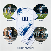 Ensemble de maillots de football blanc et bleu personnalisés, respirants et à séchage rapide, directement de l'usine OEM ODM pour équipes