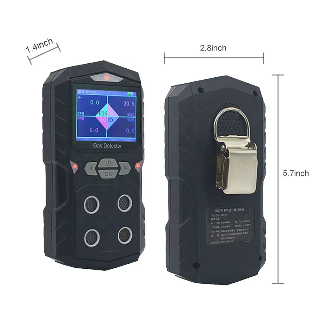 Galdetektor, wiederaufladbar tragbar 4-in-1 Gasklip 4-Gasmonitor Messer Tester Analytiker Schall-Licht-Schock